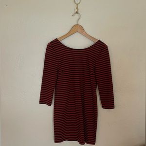 COPY - Criss Cross 90s/Y2K Dress Striped Red and Black with full zipper back si…